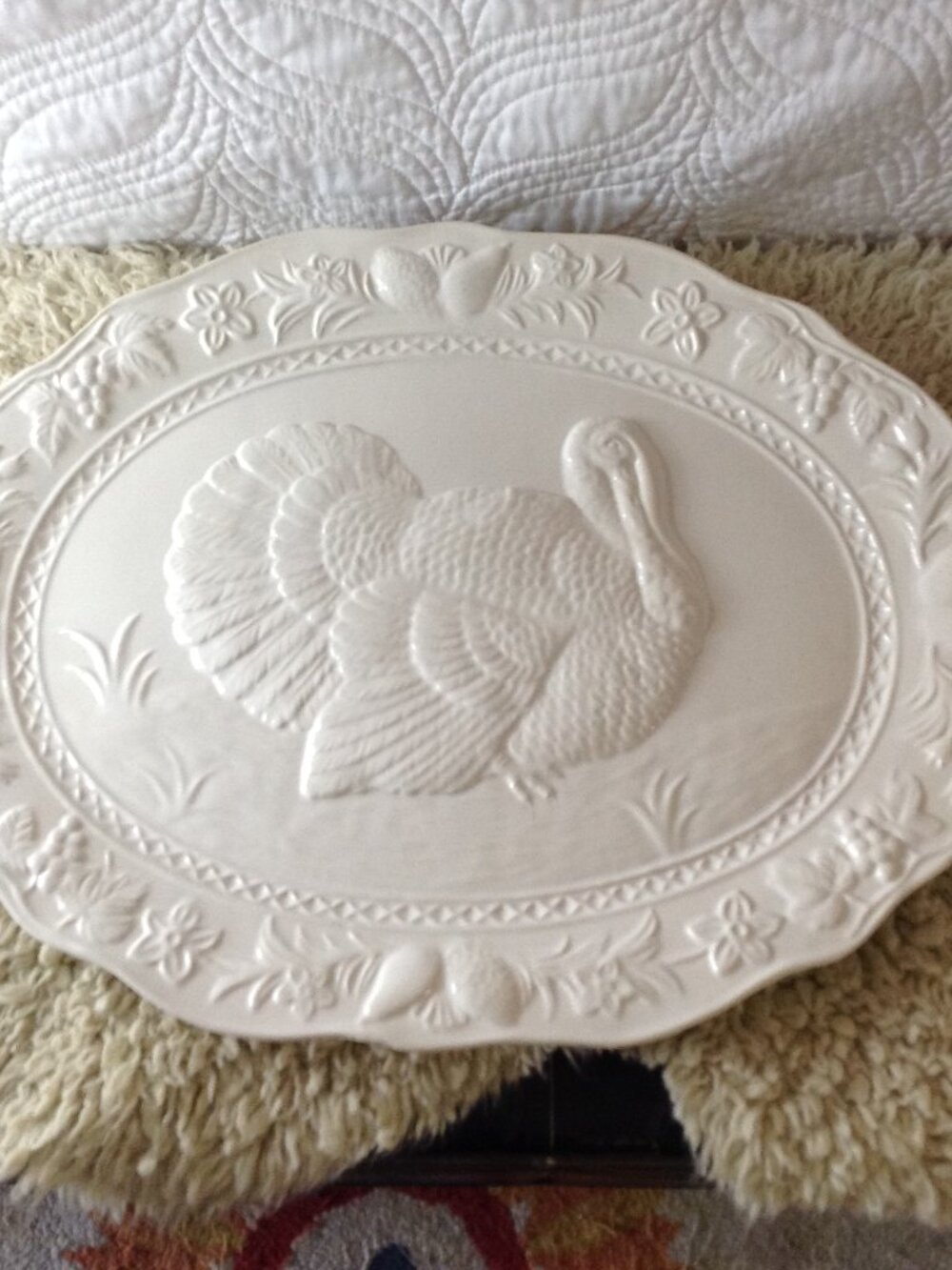 VTG 1970's RH Macy's Turkey Platter Ironstone Relief Thanksgiving Traditional